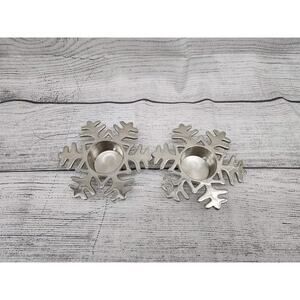 Crate & Barrel Snowflake Votive Candle Holders Chrome Silver Set of 2